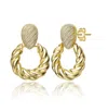 Rachel Glauber 14k Gold Plated With Clear Cubic Zirconia Pave Twisted Rope Drop Hoop Door Knocker Earrings
