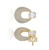 Rachel Glauber 14k Gold Plated With Clear Cubic Zirconia Puffed U-shaped Front-facing Dangle Earrings In Gold