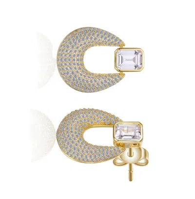 Rachel Glauber 14k Gold Plated With Clear Cubic Zirconia Puffed U-shaped Front-facing Dangle Earrings