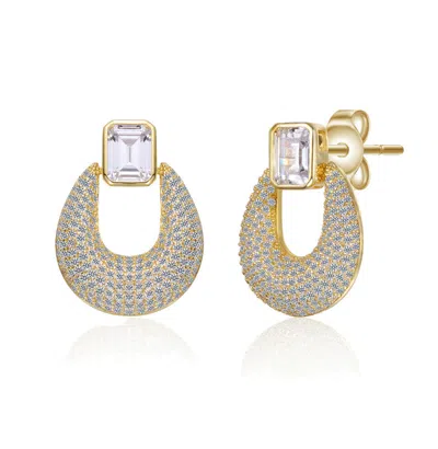Rachel Glauber 14k Gold Plated With Clear Cubic Zirconia Puffed U-shaped Front-facing Dangle Earrings