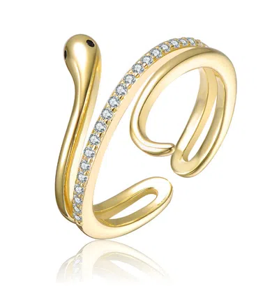 Rachel Glauber 14k Gold Plated With Clear Cubic Zirconia Serpent Bypass Ring