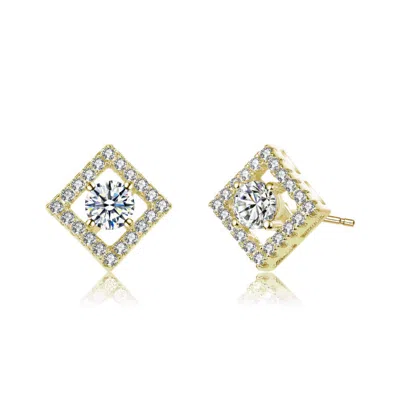 Rachel Glauber 14k Gold Plated With Clear Cubic Zirconia Square Halo Stud Earrings