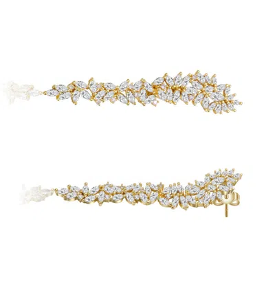 Rachel Glauber 14k Gold Plated With Clear Cubic Zirconia Waterfall Cluster Linear Earrings