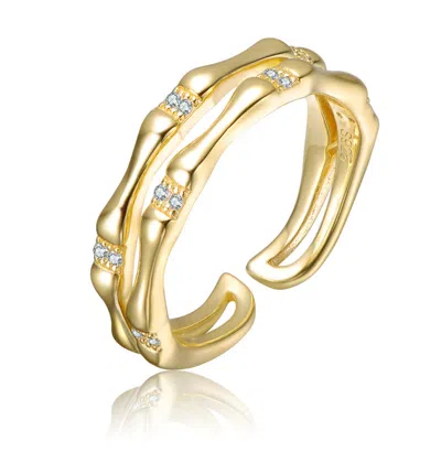 Rachel Glauber 14k Gold Plated With Clear Cubic Zirconia Wavy Open Ring