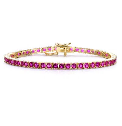 Rachel Glauber 14k Gold Plated With Colored 3mm Cubic Zirconia Tennis Bracelet In Red