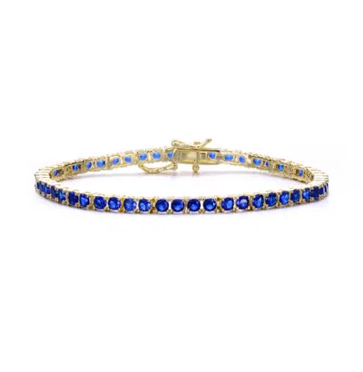 Rachel Glauber 14k Gold Plated With Colored 3mm Cubic Zirconia Tennis Bracelet In Blue