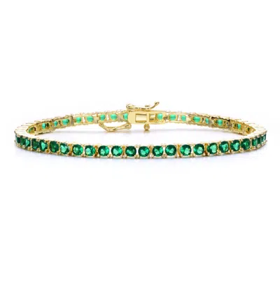 Rachel Glauber 14k Gold Plated With Colored 3mm Cubic Zirconia Tennis Bracelet In Green
