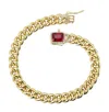 Rachel Glauber 14k Gold Plated With Colored Cubic Zirconia Halo Cluster Curb Chain Bracelet In Red