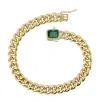 Rachel Glauber 14k Gold Plated With Colored Cubic Zirconia Halo Cluster Curb Chain Bracelet In Green