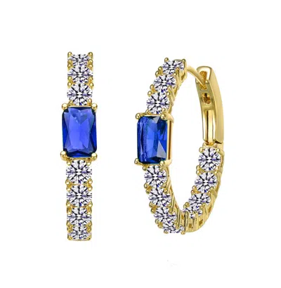 Rachel Glauber 14k Gold Plated With Colored Cubic Zirconia Inside-out Hoop Earrings In Blue