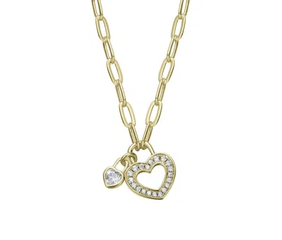 Rachel Glauber 14k Gold Plated With Colored Cubic Zirconia Paperclip Chain Heart Lock Pendant Necklace In Silver