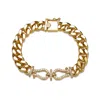 Rachel Glauber 14k Plated Cz Love Knot Miami Cuban & Curb Chain Bracelet In Gold