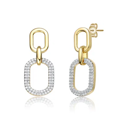 Rachel Glauber 14k Gold Plated With Cubic Zirconia Pave Geometric Oval Chain Dangle Earrings In Silver