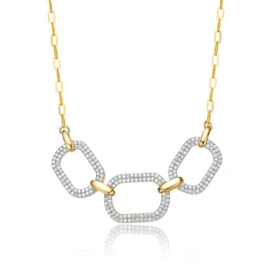 Rachel Glauber 14k Gold Plated With Cubic Zirconia Pave Geometric Oval Chain Necklace