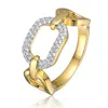 RACHEL GLAUBER 14K GOLD PLATED WITH CUBIC ZIRCONIA PAVE TRIPLE CHAIN LINK RING