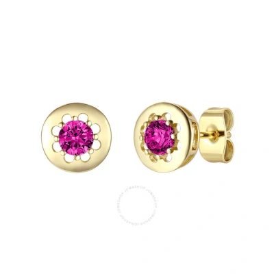 Rachel Glauber 14k Gold Plated With Cubic Zirconia Round Modern Bezel Stud Earrings In Red