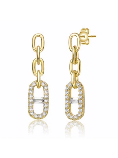 Rachel Glauber 14k Gold Plated With Cubic Zirconia Triple Chain Mariner Anchor Link Drop Earrings In Silver