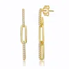 Rachel Glauber 14k Gold Plated With Cubic Zirconia Triple Oblong Oval Cable Chain Drop Earrings In Gold