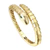 Rachel Glauber 14k Gold Plated With Emerald Cubic Zirconia Textured Coiled Serpent Bypass Bangle Bracelet In Gold