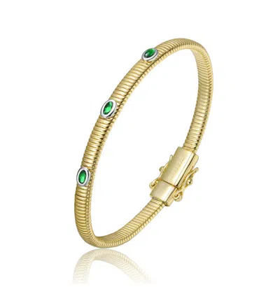 Rachel Glauber 14k Gold Plated With Emerald Green Cubic Zirconia Bangle Bracelet
