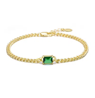 Rachel Glauber 14k Gold Plated With Emerald Green Cubic Zirconia Chain Bracelet
