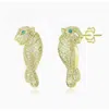 Rachel Glauber 14k Gold Plated With Emerald Green Cubic Zirconia Walking Panther Earrings In Green