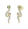 Rachel Glauber 14k Gold Plated With Emerald Green Eyed Snake Drop Earrings In Gold