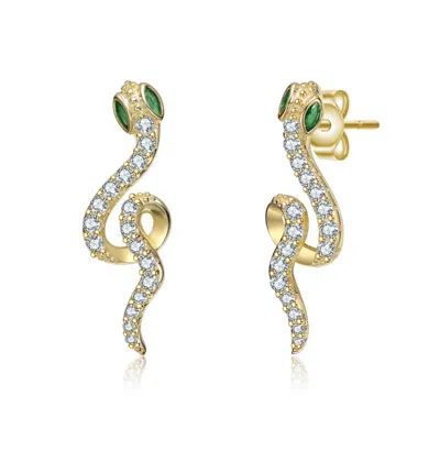 Rachel Glauber 14k Gold Plated With Emerald Green Eyed Snake Drop Earrings
