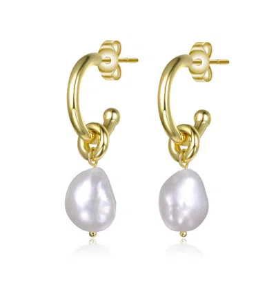 Rachel Glauber 14k Gold Plated With Irregular Pearl Huggie Drop Earrings