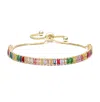 Rachel Glauber 14k Gold Plated With Multi-colored Cubic Zirconia Adjustable Bolo Clasp Bracelet In Multi