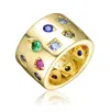 Rachel Glauber Gold Plated Multi Colored Cubic Zirconia Wide Band Ring In Blue