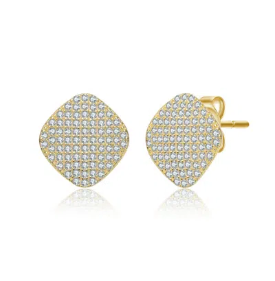 Rachel Glauber 14k Gold Plated With Paved Clear Cubic Zirconia Square Stud Earrings