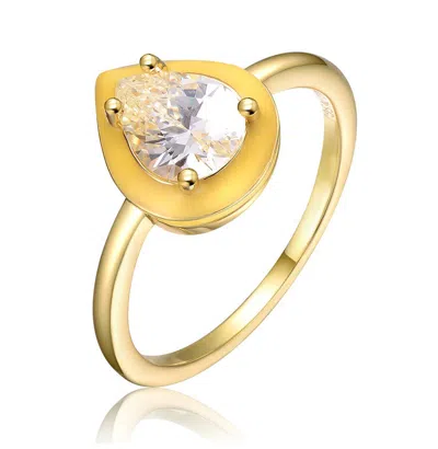 Rachel Glauber 14k Gold Plated With Pear Shaped Clear Cubic Zirconia Yellow Enamel Promise Stacking Ring