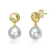 Rachel Glauber 14k Gold Plated With Pearl Textured Accent Drop Earrings In Gold