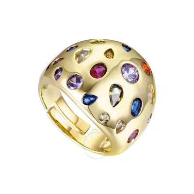 Rachel Glauber 14k Gold Plated With Rainbow Gemstone Cubic Zirconia Dome Ring In Multi-color