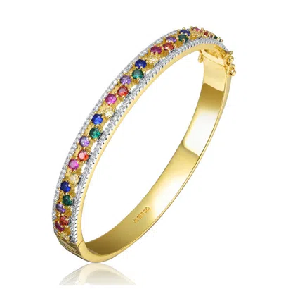 Rachel Glauber 14k Gold Plated With Round Multi-colored Cubic Zirconia Bangle Bracelet