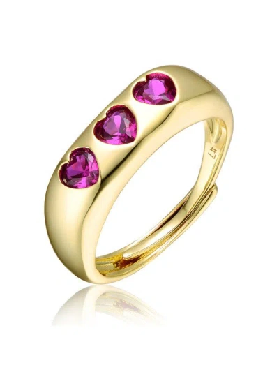 Rachel Glauber 14k Gold Plated With Ruby Red Cubic Zirconia 3-hearts Halo Promise Ring In Purple