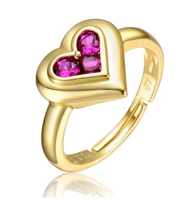 Rachel Glauber 14k Gold Plated With Ruby Red Cubic Zirconia Cluster 3-heart Halo Promise Ring