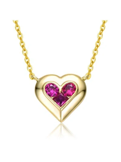 Rachel Glauber 14k Gold Plated With Ruby Red Cubic Zirconia Cluster Petite Heart Halo Pendant Necklace In Purple
