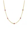 Rachel Glauber 14k Gold Plated With Ruby Red Cubic Zirconia Square Accents Chain Necklace In Red