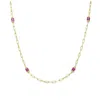 Rachel Glauber 14k Gold Plated With Ruby Red Cubic Zirconia Square Accents Chain Necklace In Red