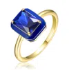 Rachel Glauber 14k Gold Plated With Sapphire Blue Cubic Zirconia & Blue Enamel Radiant Halo Ring