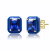Rachel Glauber 14k Gold Plated With Sapphire Blue Cubic Zirconia Radiant Blue Enamel Halo Stud Earrings In Blue