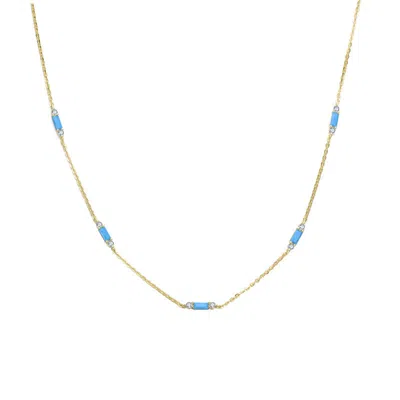 Rachel Glauber 14k Plated Cz Station Necklace In Gold