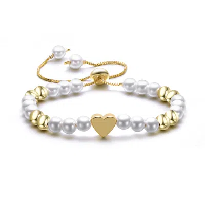 Rachel Glauber 14k Gold Plated With White And Frosted Gold Beaded Bracelet