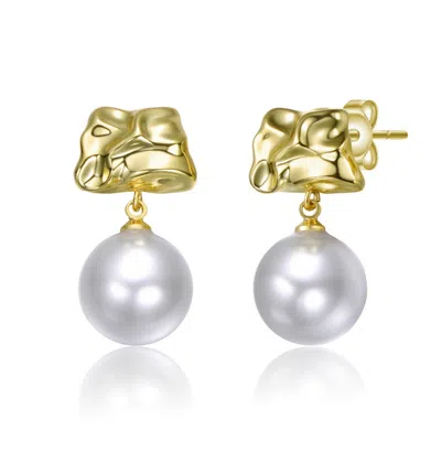 Rachel Glauber 14k Gold Plated With White Pearl Drop Earrings