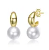 Rachel Glauber 14k Gold Plated With White Pearl Huggie Design Drop Earrings In Gold