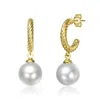 Rachel Glauber 14k Gold Plated With White Pearl Twisted Hoop Earrings In Gold
