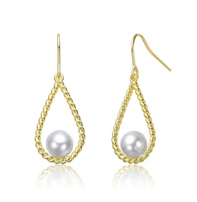 Rachel Glauber 14k Gold Plated With White Pearl Twisted Teardrop Dangle Earrings