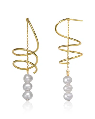 Rachel Glauber 14k Over Silver 5.6-5.6mm Pearl Earrings In Gold